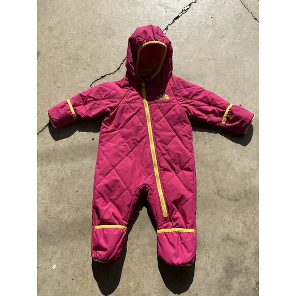 The North Face Infant Puffer Quilted Snowsuit Coat Girl 6-12 Months Pink Yellow - Picture 1 of 14